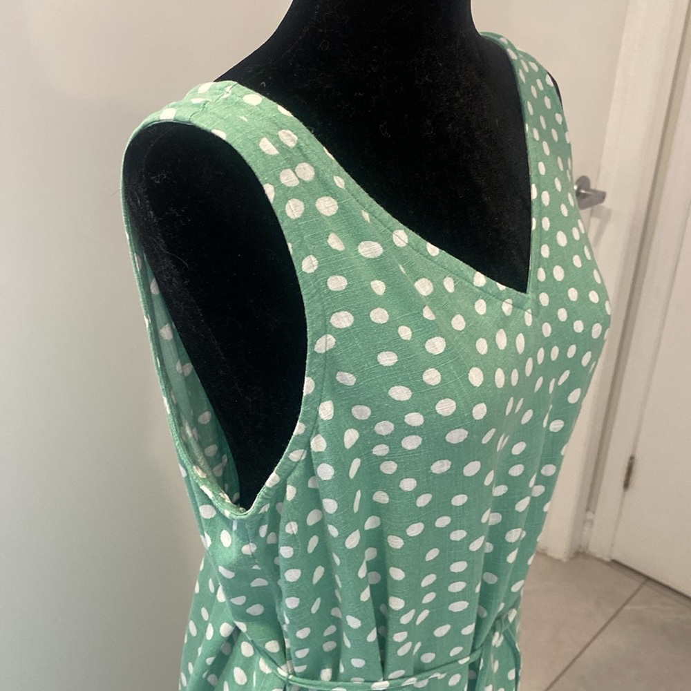 LOFT petites Green Polka Dot Sleeveless Maxi Dress Rayon/Linen Dress Size Large - Picture 9 of 17